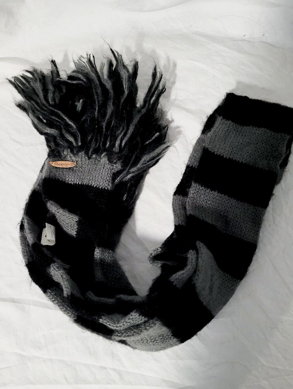 Billabong Black and Gray Striped Rectangular Acrylic Knit Scarf 3x85"